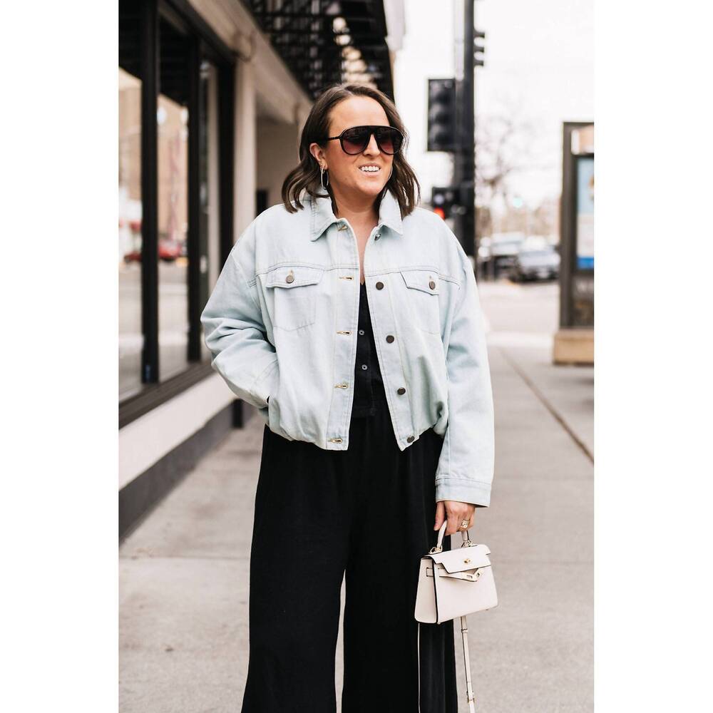 NEW ASTR bubble hem denim jacket in chambray blue